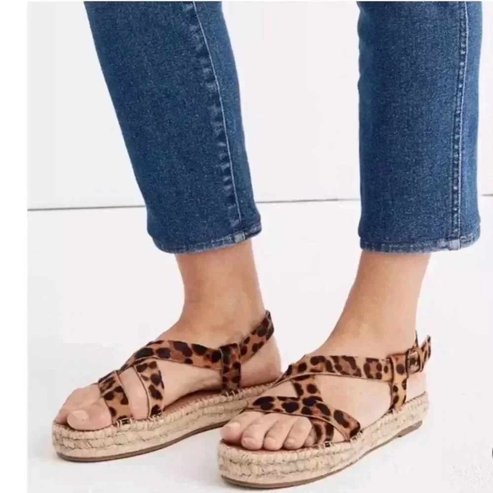 Madewell Malia Leopard Espadrille Platform Sandals size 8